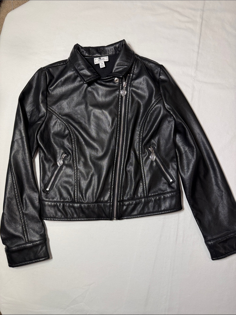 Disney D-Signed Black Faux Leather Motorcycle Jacket Kids 7/8 Small